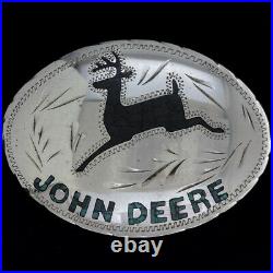 G Silver John Deere Western Cowboy Gift Tractor Farmer 70s Vintage Belt Buckle