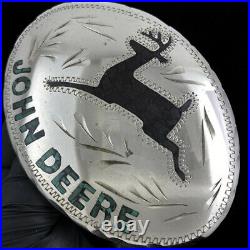 G Silver John Deere Western Cowboy Gift Tractor Farmer 70s Vintage Belt Buckle