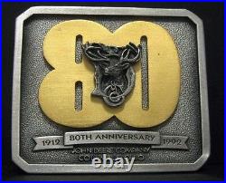 John Deere 1884 Deer & D Trademark 80th Annv Belt Buckle 1992 Ltd Ed Columbus OH
