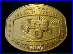 John Deere 1947-1952 M Tractor Dubuque Works Brass Belt Buckle 1997 Gold Plt jd