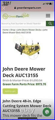 John Deere 48-in. Mower Deck from a D140 tractor. New mulching blades & belt