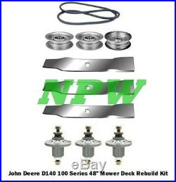 John Deere D140 100 Series 48 Mower Deck Parts Kit Spindles Blades Belt Idlers