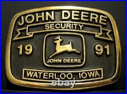 John Deere SECURITY Belt Buckle 1991 Waterloo Plants Limited ED #43 Anacortes jd