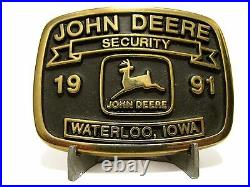 John Deere SECURITY Belt Buckle 1991 Waterloo Plants Limited ED #43 Anacortes jd