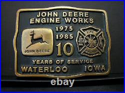 John Deere Waterloo Engine FIRE BRIGADE Belt Buckle 1985 10 Yr Employee 53 of 60