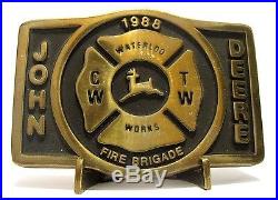 John Deere Waterloo FIRE BRIGADE Belt Buckle 1988 Employee CW TW Tractor Works